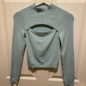Chic Light Blue Cutout Sweater